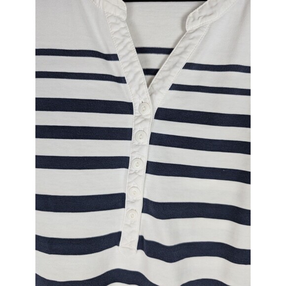 LL Bean Split Neck Shirt Stripe 3/4 Sleeve Size M Reg Nautical Beachy Preppy - Picture 3 of 11